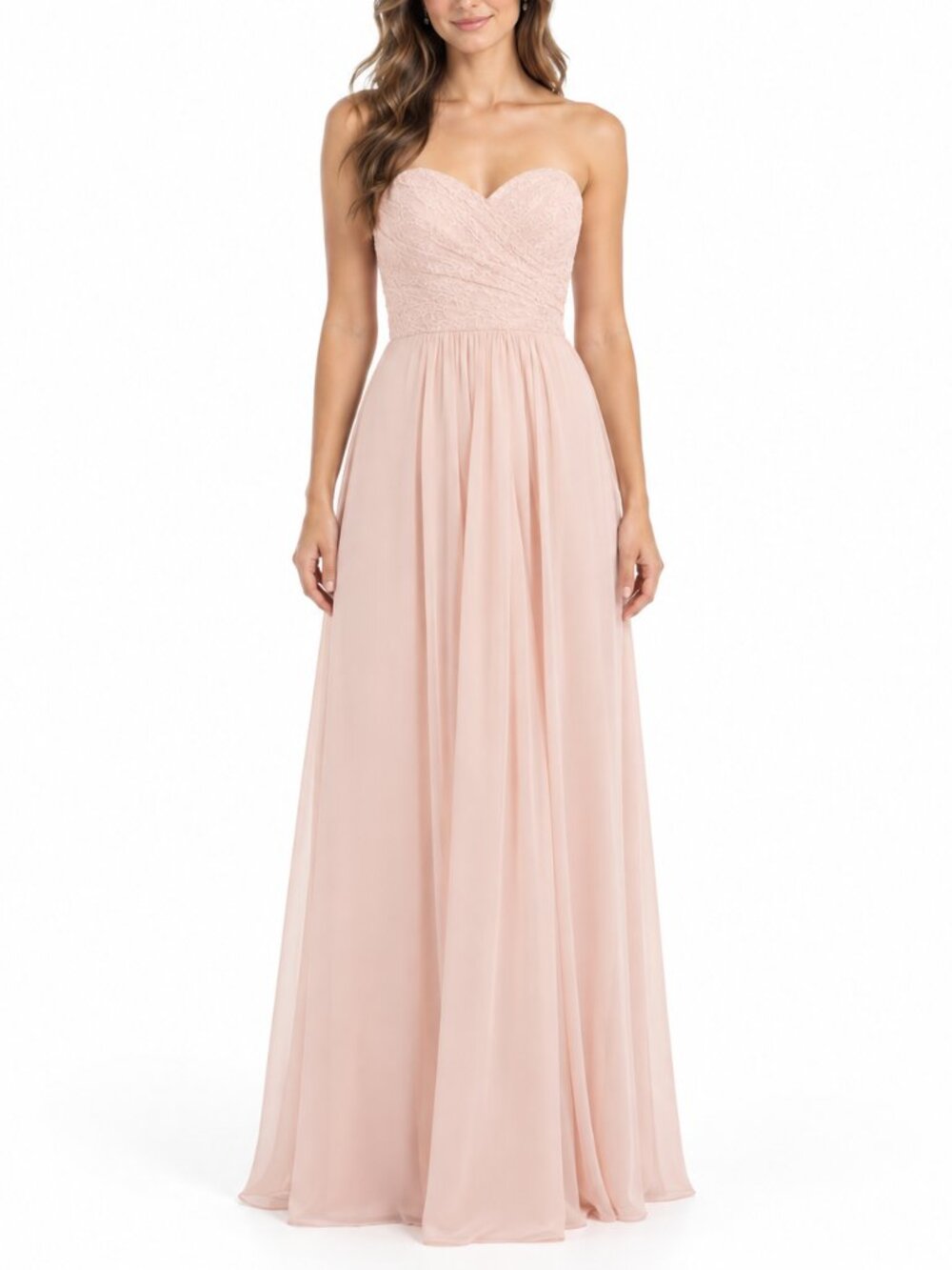 Bill Levkoff Bridesmaid Dress Petal Pink strapless sweetheart lace rushed bodice